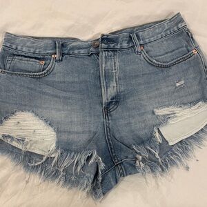 We The Free Light Blue Distressed Jean Shorts